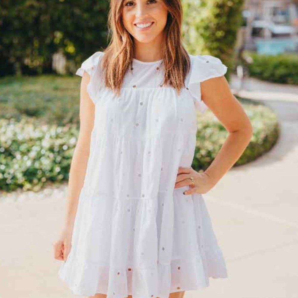 Simply Southern White Eyelet Pineapple Lace Tiered Dress NWT